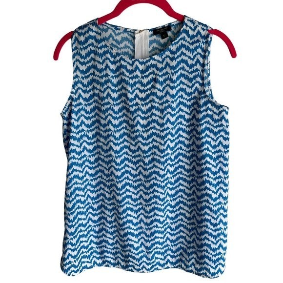 ANN TAYLOR Petites Turquoise Blue Chevron Sleeveless Ladies  Blouse, 4P - Picture 1 of 7